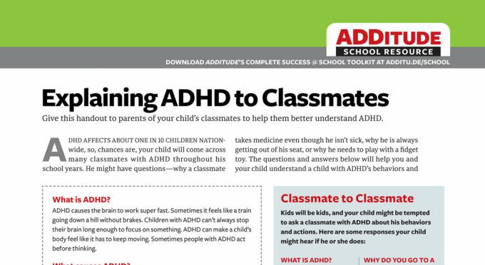 Paaiškinti ADHD klasės draugams